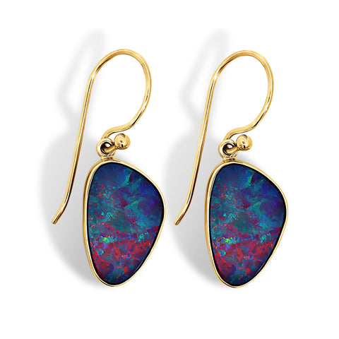 9ct Yellow Gold Australian Opal Drop Earrings - alternate view
