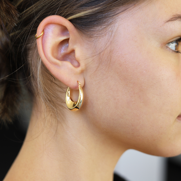 9ct Yellow Gold Silver Filled Puff Hoop Earrings - alternate view