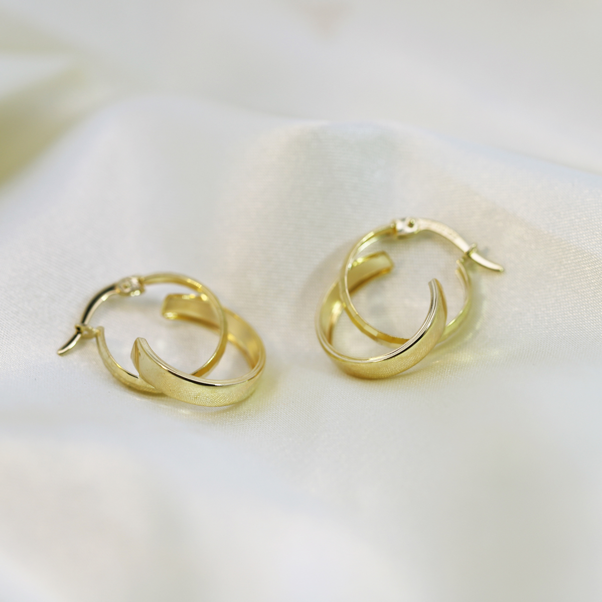 9ct Yellow Gold Silver Bonded Double Hoop Earrings