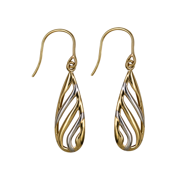 9ct Two Tone Polished Fancy Cut Out Teardrop Hook Earrings - alternate view