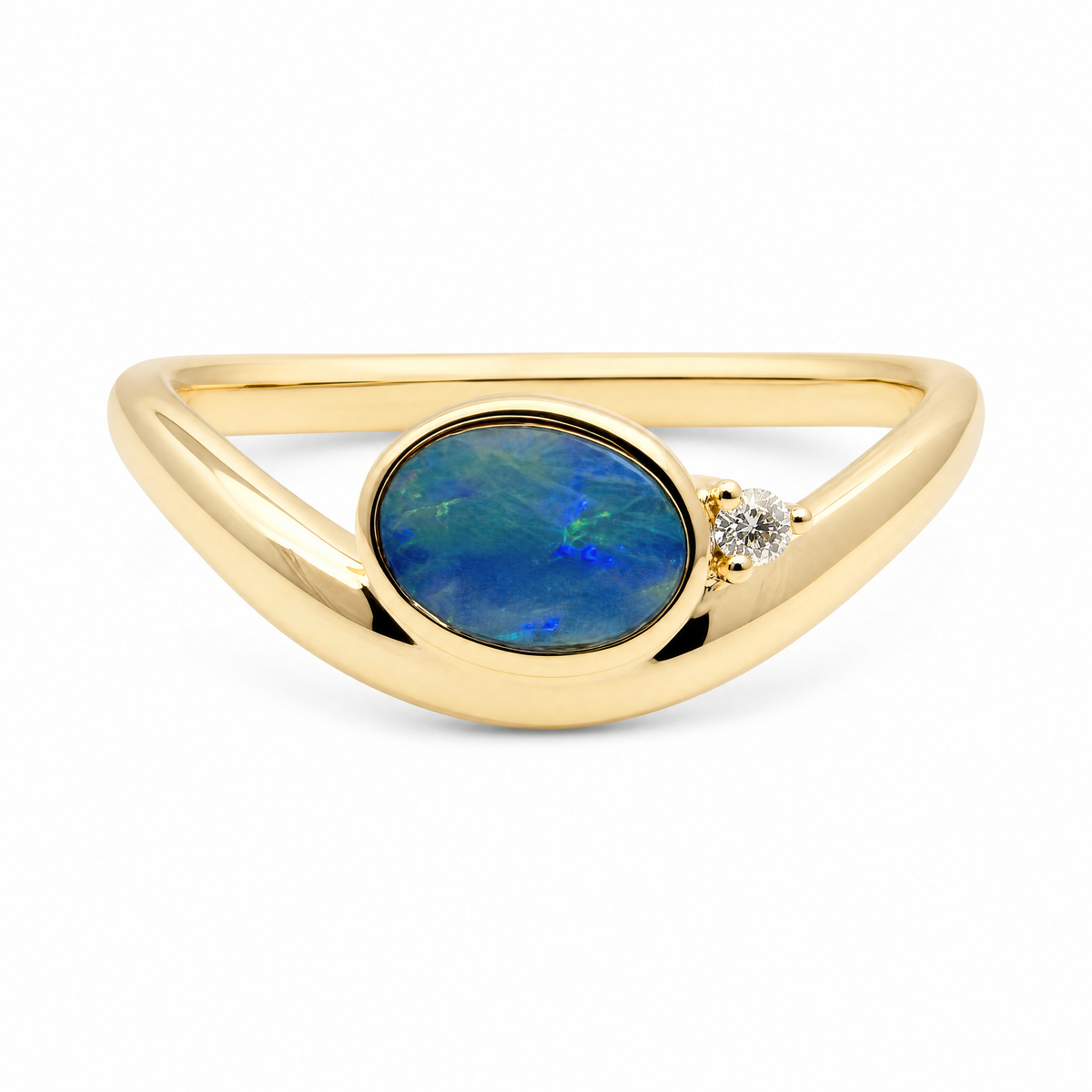 9ct Yellow Gold Opal & Diamond Dress Ring