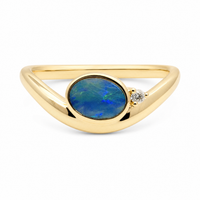9ct Yellow Gold Opal & Diamond Dress Ring