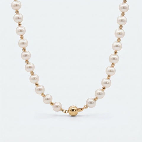 14ct Yellow Gold Bead And Pearl Necklace