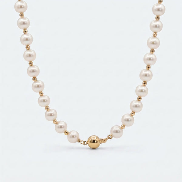 14ct Yellow Gold Bead And Pearl Necklace