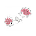 Sterling Silver Pink Enamel & Crystal Echidna Studs