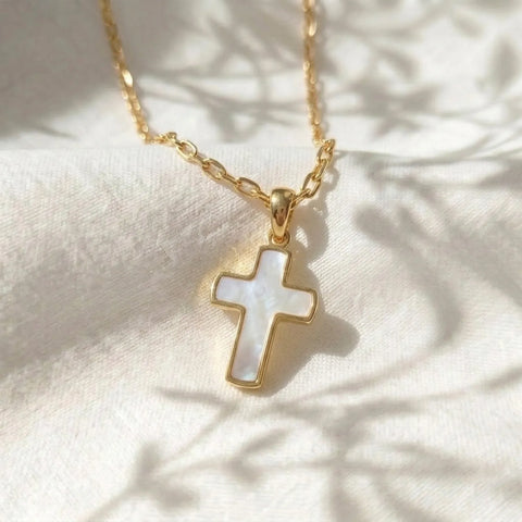 9ct Yellow Gold Mother Of Pearl Cross - alternate view