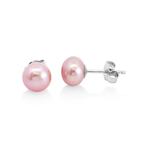 Sterling Silver Pink Freshwater Pearl 8mm Studs - alternate view