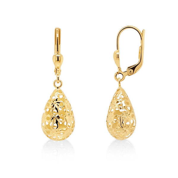 9ct Yellow Gold Filligree Teardrop Earrings - alternate view