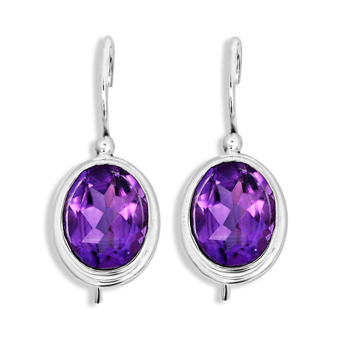 Sterling Silver Oval Amethyst Euro Clasp Earrings - alternate view