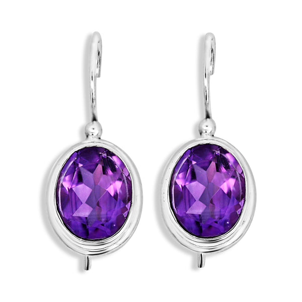 Sterling Silver Oval Amethyst Euro Clasp Earrings - alternate view