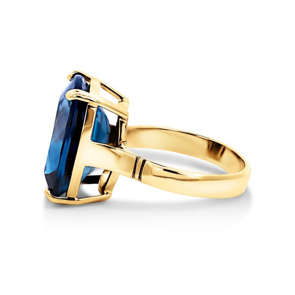 9ct Yellow Gold Large Rectangular Cushion Cut London Blue Topaz Ring - alternate view