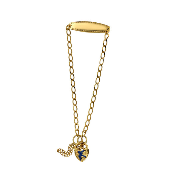 9ct Yellow Gold Baby ID Engravable Bracelet With Blue Bird Padlock - alternate view
