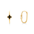 9ct Yellow Gold Huggies With Onyx Four Leaf Clover Motif