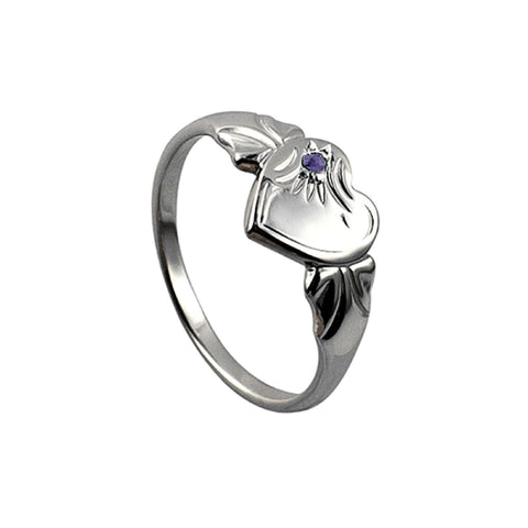 Sterling Silver Single Heart June Birthstone Signet Ring Size H - alternate view