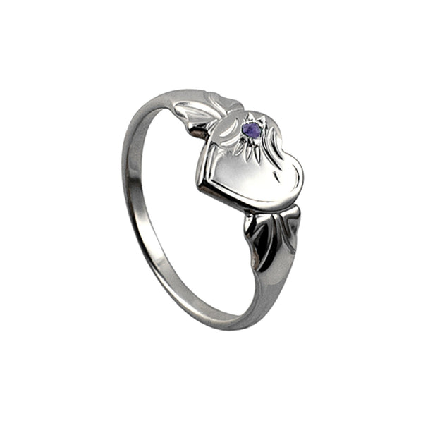 Sterling Silver Single Heart June Birthstone Signet Ring Size H - alternate view