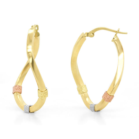 9ct Yellow Gold Oval Hoops With Three Tone Detail - alternate view