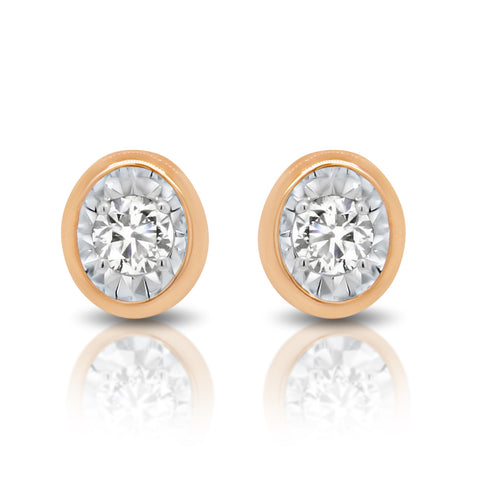 9ct Rose Gold Diamond Solitaire Earrings - alternate view