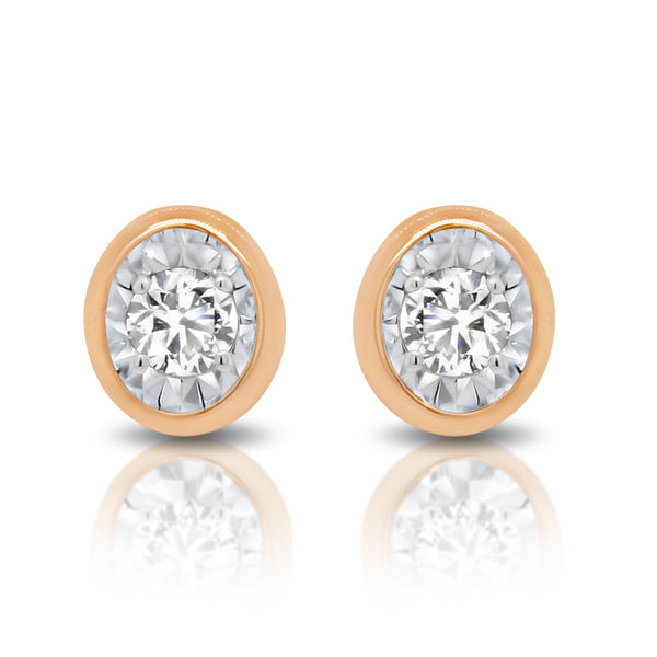 9ct Rose Gold Diamond Solitaire Earrings - alternate view
