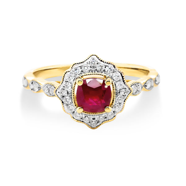 9ct Yellow Gold Art Deco Ruby & Diamond Ring - alternate view