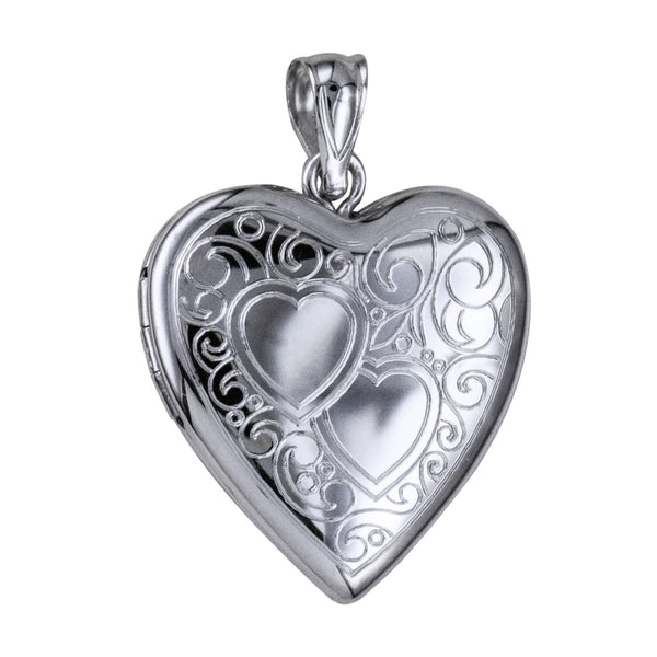 Sterling Silver Two Hearts Engraved Locket - alternate view