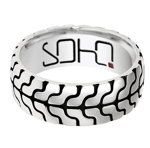 Men's Sterling Silver Oxidised Patterned Wedding Ring - alternate view