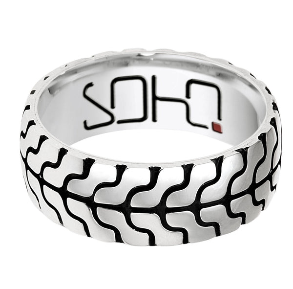 Men's Sterling Silver Oxidised Patterned Wedding Ring - alternate view
