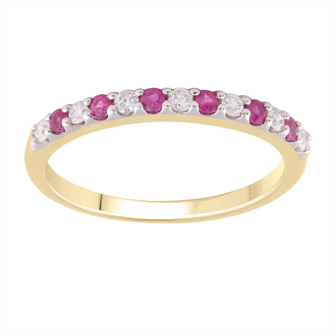 9ct Yellow Gold Ruby & Diamond Band Ring - alternate view