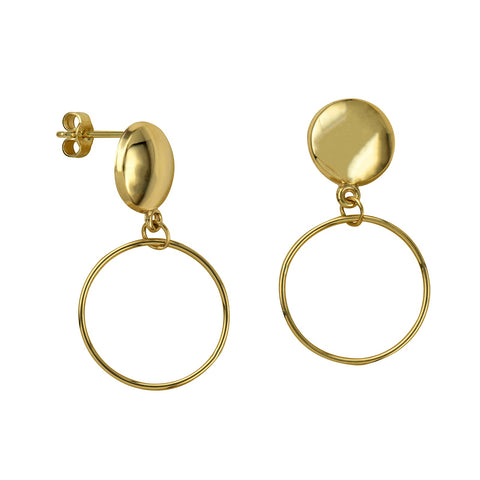 9ct Yellow Gold Disc & Open Circle Earrings - alternate view