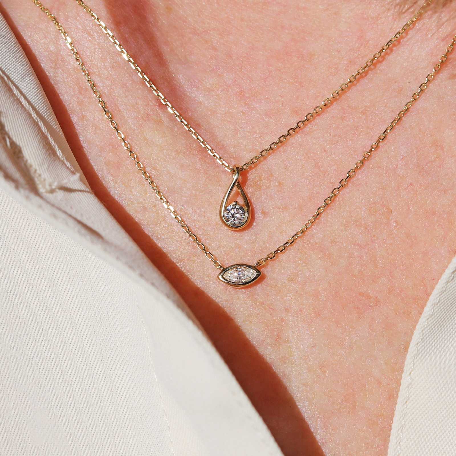 9ct Yellow Gold Marquise Lab Grown Diamond Necklace