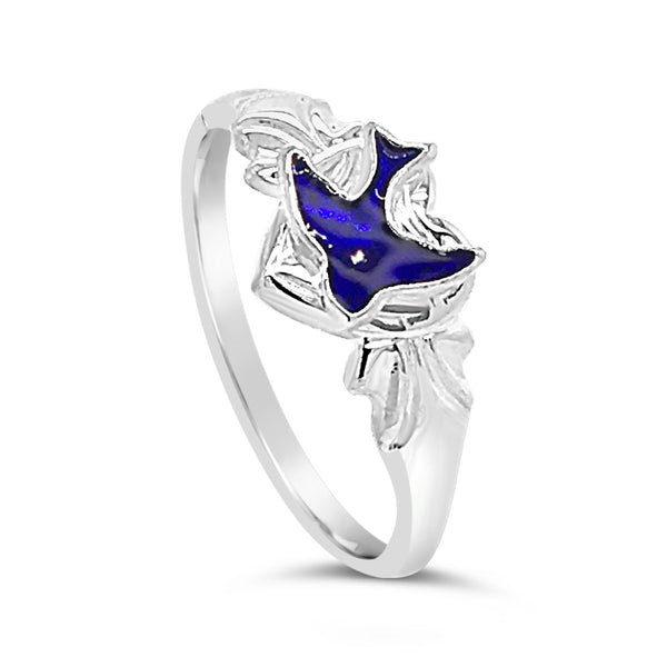 Sterling Silver Single Heart Signet With Bluebird - alternate view
