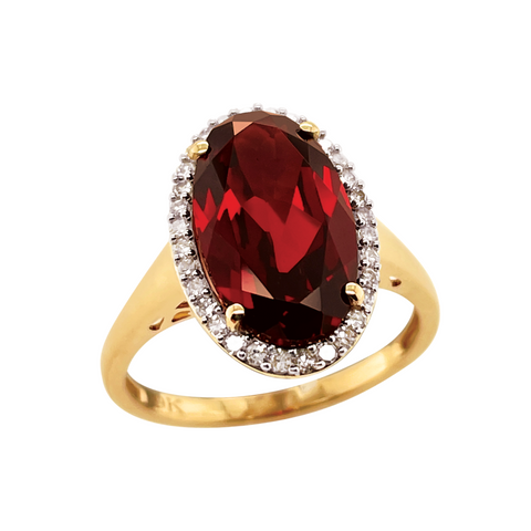 9ct Yellow Gold  Garnet & Diamond Dress Ring - alternate view