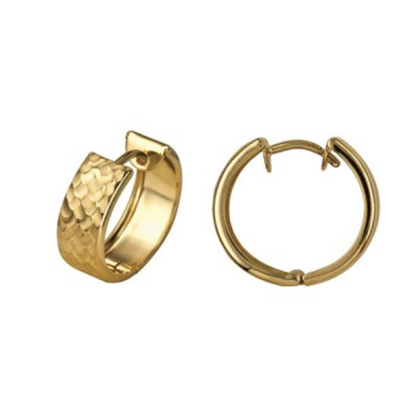 9Ct Yellow Gold Polished & Faceted Corss Design Huggies - alternate view