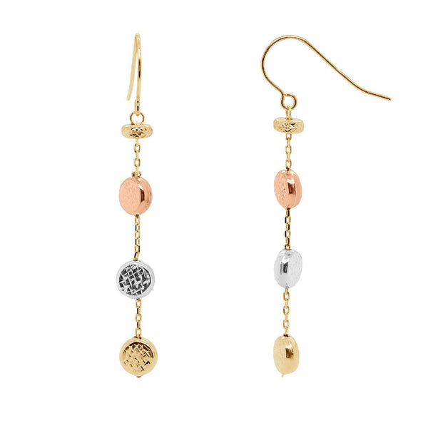 9ct Three Tone Disc Drop Earrings - alternate view