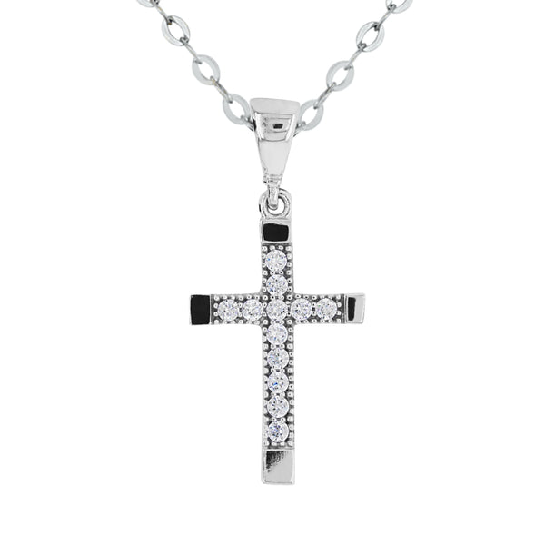 9ct White Gold Cubic Zirconia Cross Pendant - alternate view