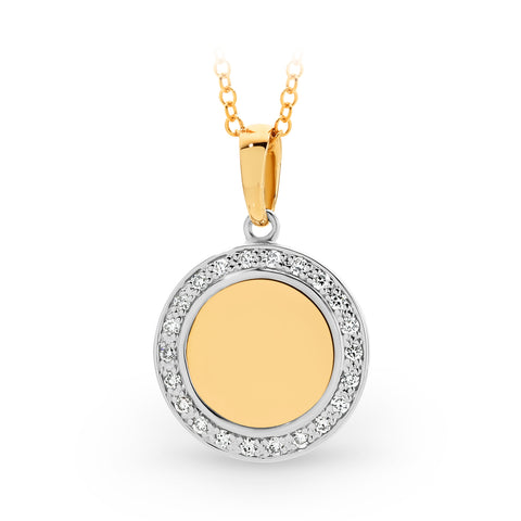 9ct Yellow Gold Diamond Engravable Disc Pendant - alternate view