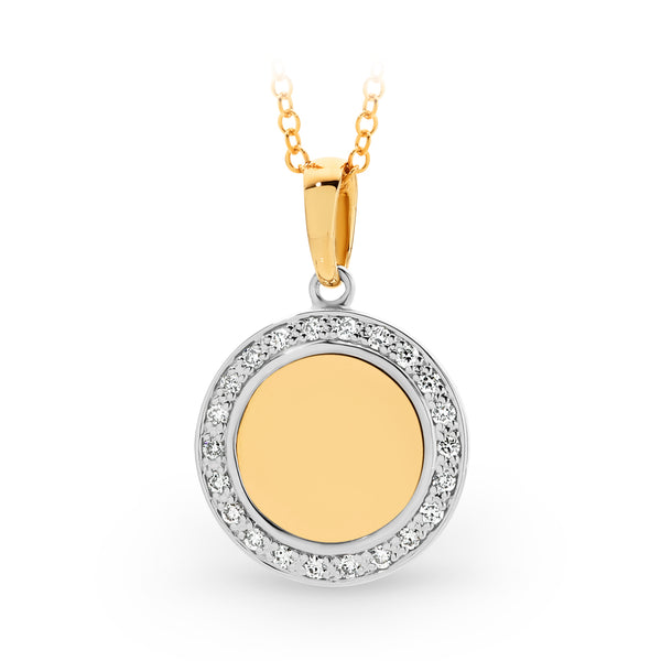 9ct Yellow Gold Diamond Engravable Disc Pendant - alternate view