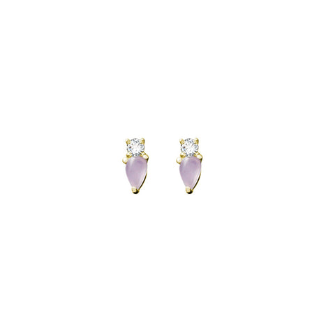 Sterling Silver Yellow Gold Plated Oval Gem And Cubic Zirconia Studs - alternate view