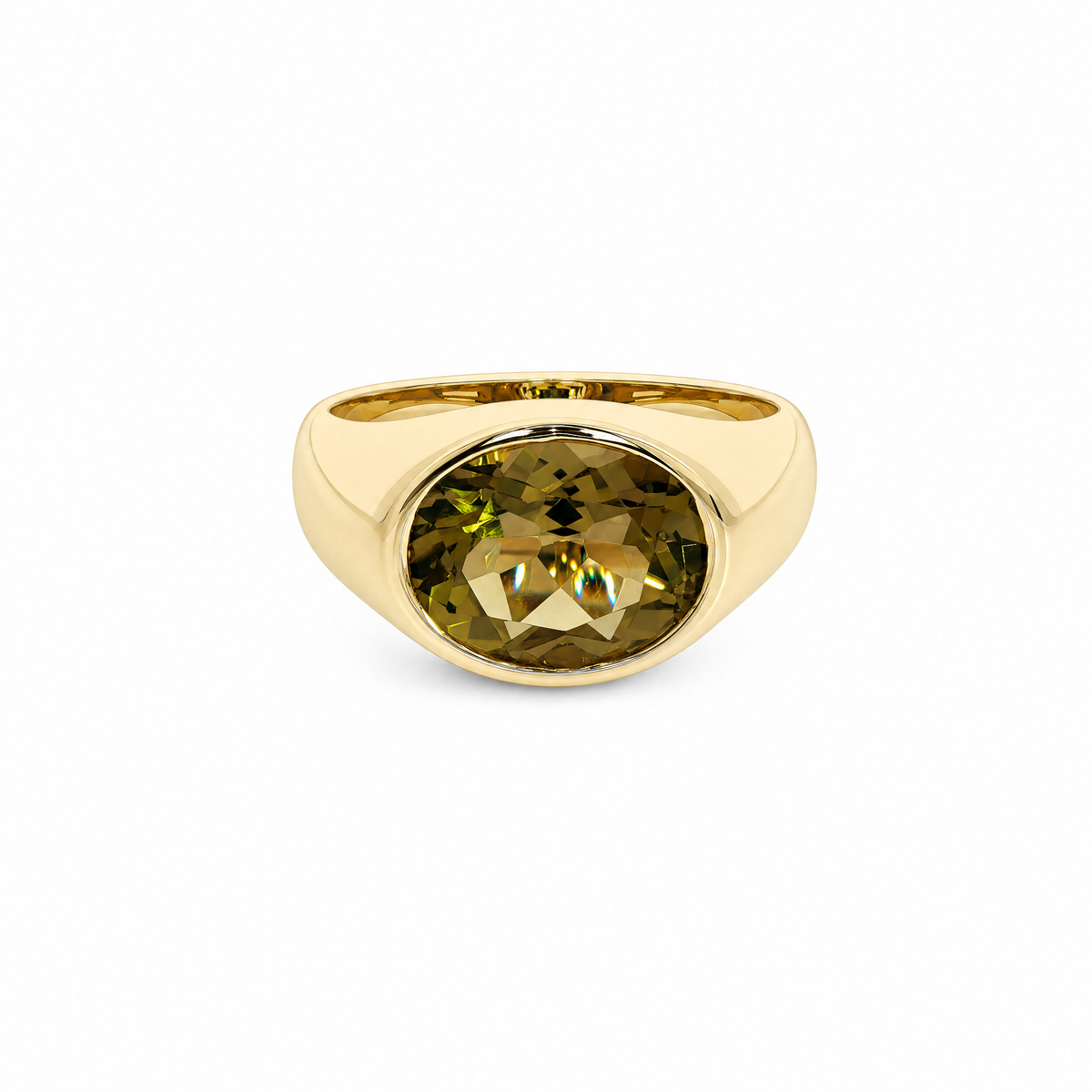 9ct Yellow Gold Oval Olive Quartz Dress Ring