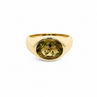 9ct Yellow Gold Oval Olive Quartz Dress Ring