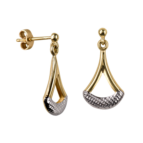 9ct Yellow & White Gold Fan Design Drop Earrings - alternate view