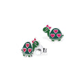 Sterling Silver Turtle Green Enamel Stud Earrings