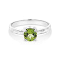 Sterling Silver Round Peridot Claw Set Ring With Beaten Band