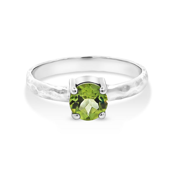 Sterling Silver Round Peridot Claw Set Ring With Beaten Band - alternate view