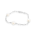 Sterling Silver Paperlink And Pearl Bracelet