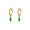 Yellow Gold Plated Cubic Zirconnia Huggies With Marquise Shape Emerald Drop