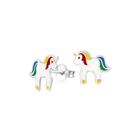 Sterling Silver Rainbow Enamel Unicorn Stud Earrings - alternate view