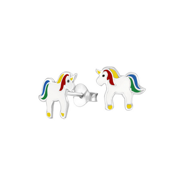 Sterling Silver Rainbow Enamel Unicorn Stud Earrings - alternate view
