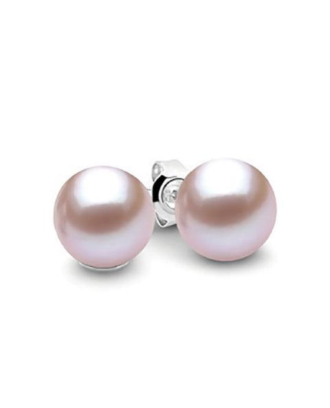 Sterling Silver Pink Round Freshwater Pearl Studs - alternate view