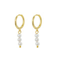 Yellow Gold Plated Pearl Drop Huggie Earrings