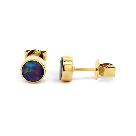 9ct Yellow Gold Australian Opal Stud Earrings - alternate view